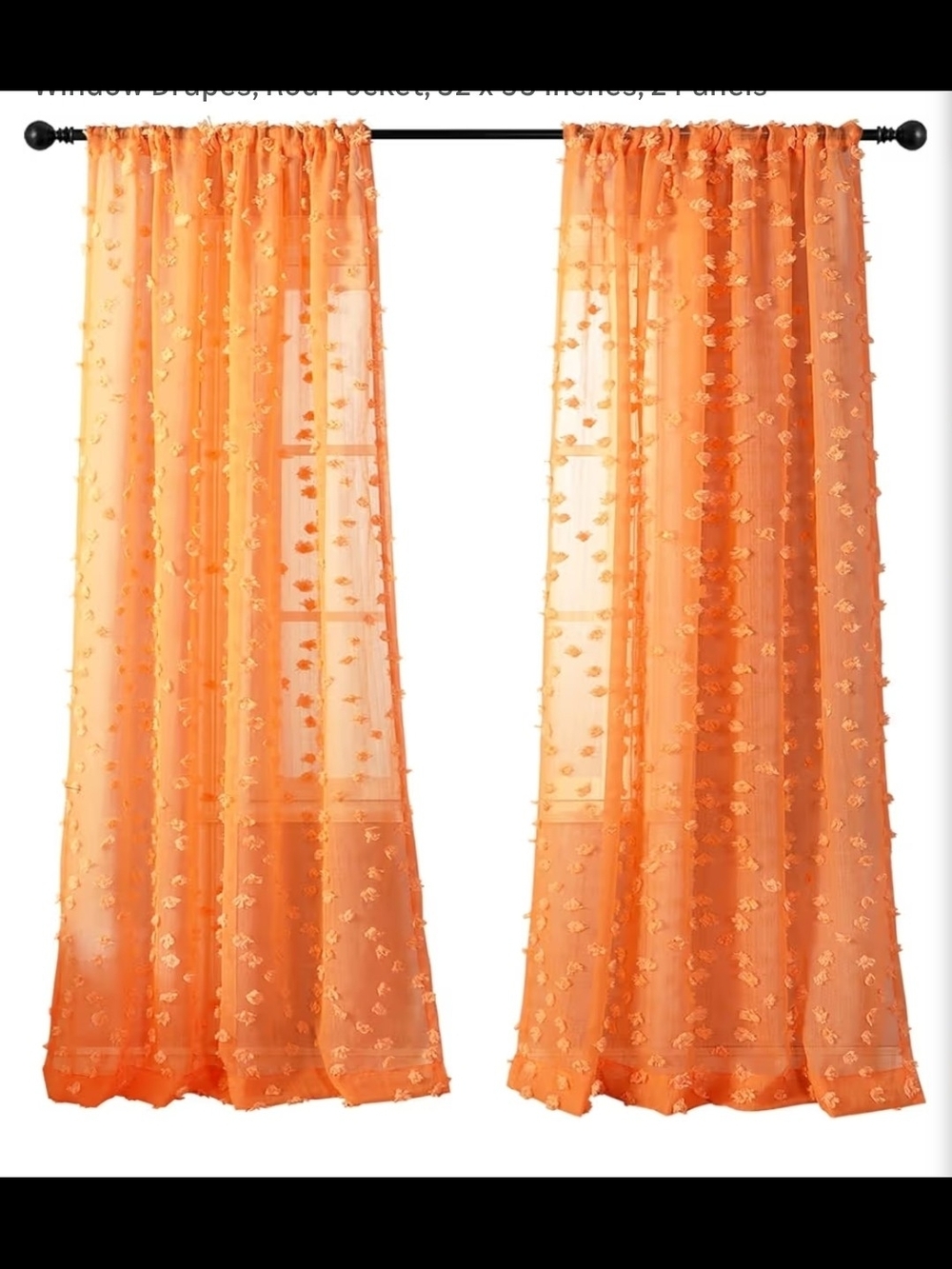 Sheer Pom-Pom Panel Curtains - Bright Orange